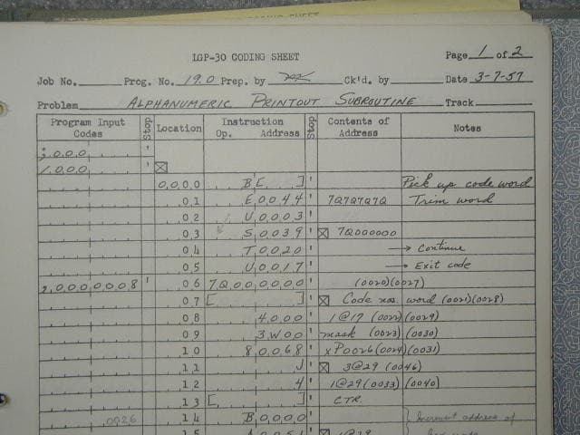 Alphanumeric Printout Subroutine, March 1957, Signed by MK