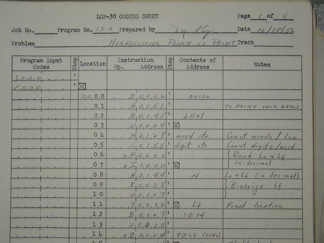 Hexadecimal Punch Print, October 1956, Signed by M. Kaye