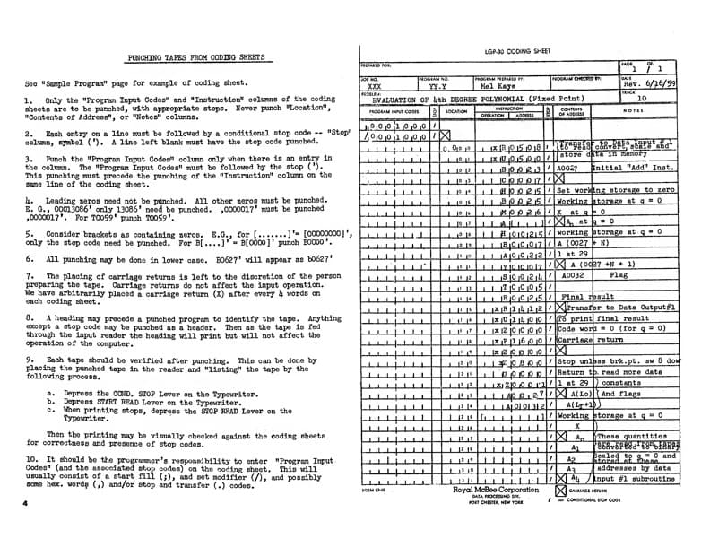 Evaluation of 4th Degree Polynomial Fixed Point, June 1959, Signed by Mel Kaye