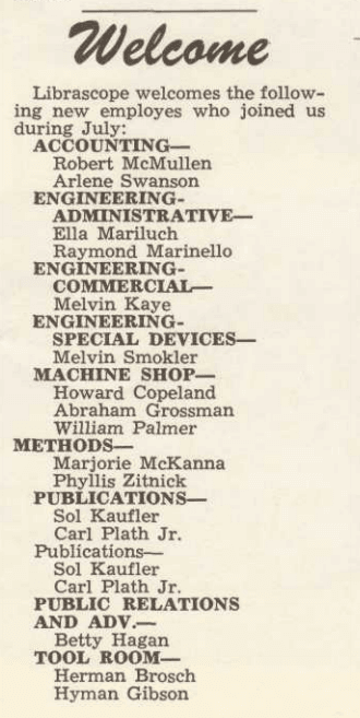 The Librazette, July 1956 (Source: Librascope Memories)