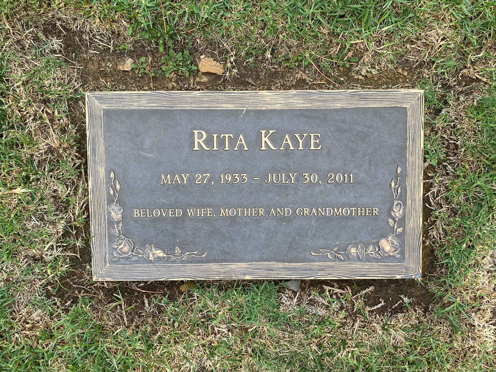 Rita Kaye’s tombstone in the Pierce Brothers Valley Oaks-Griffin Memorial Park cemetery